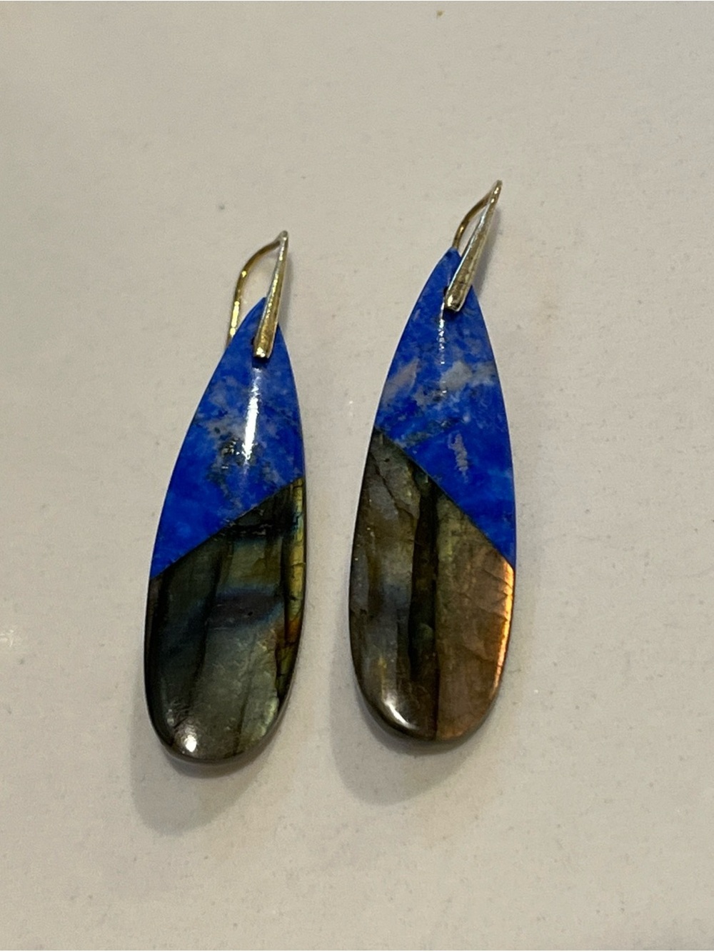 Natural Labradorite Lapis Lazuli Earrings 925 Sterling Gold Plat Dangle Tear Drp